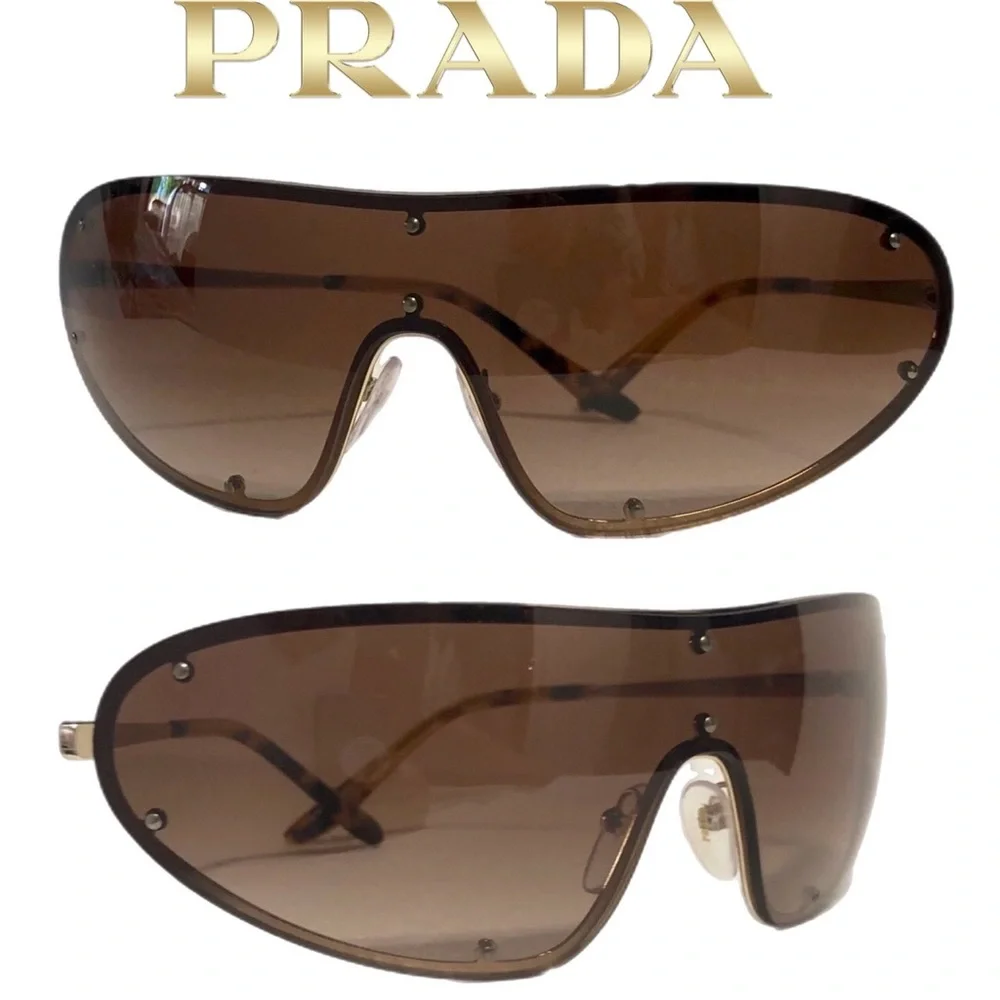 🆕 Prada bronze/brown studded shield sunglasses made in Italy